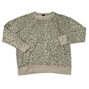 Splendid Crewneck Animal Print Knit Sweatshirt Womens M Tan Gray Long Sleeve Top